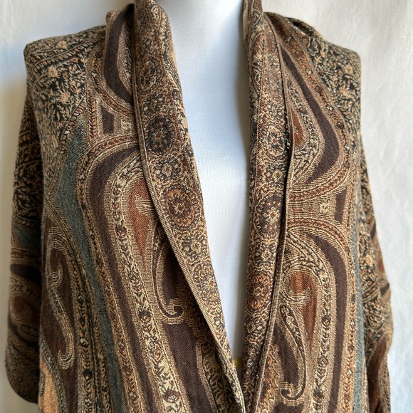 ‘90s Indian paisley abstract fringe shawl boho scarf - Picture 2 of 5